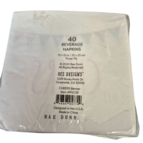 Rae Dunn Cheers Beverage Napkins 40-Count 3-Ply 10" X 10" Red White & Blue Patri - Picture 2 of 2